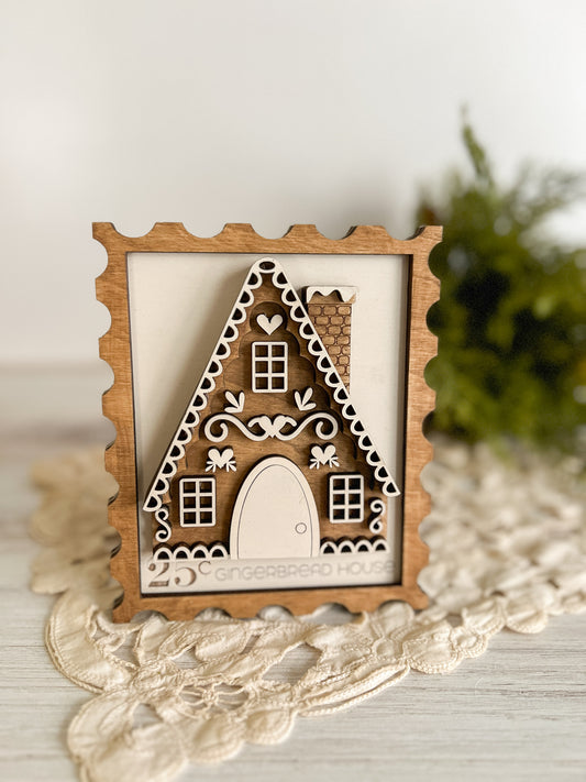 Gingerbread House 3D Postage Stamp Sign