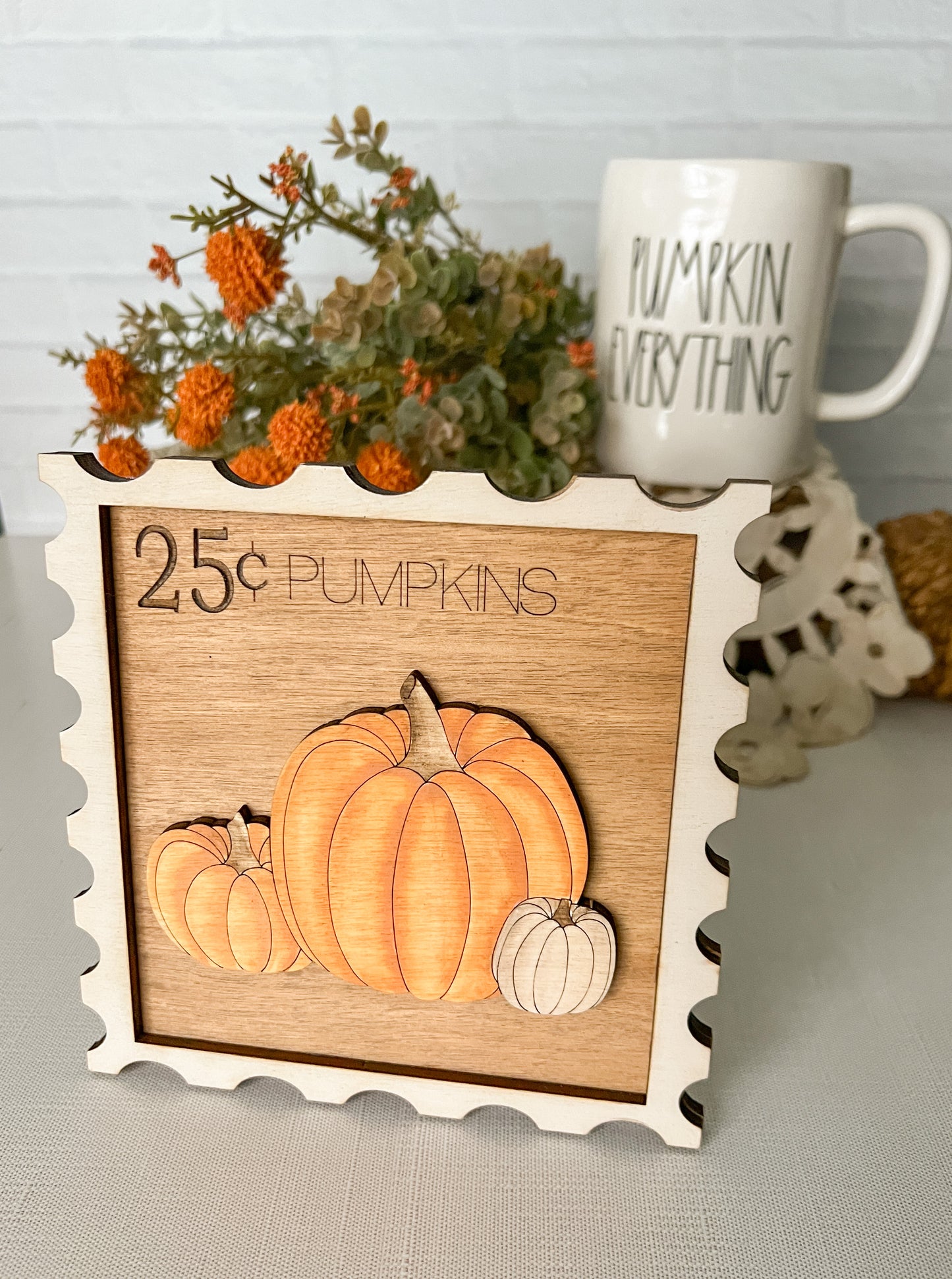 Pumpkins 3D Postage stamp sign