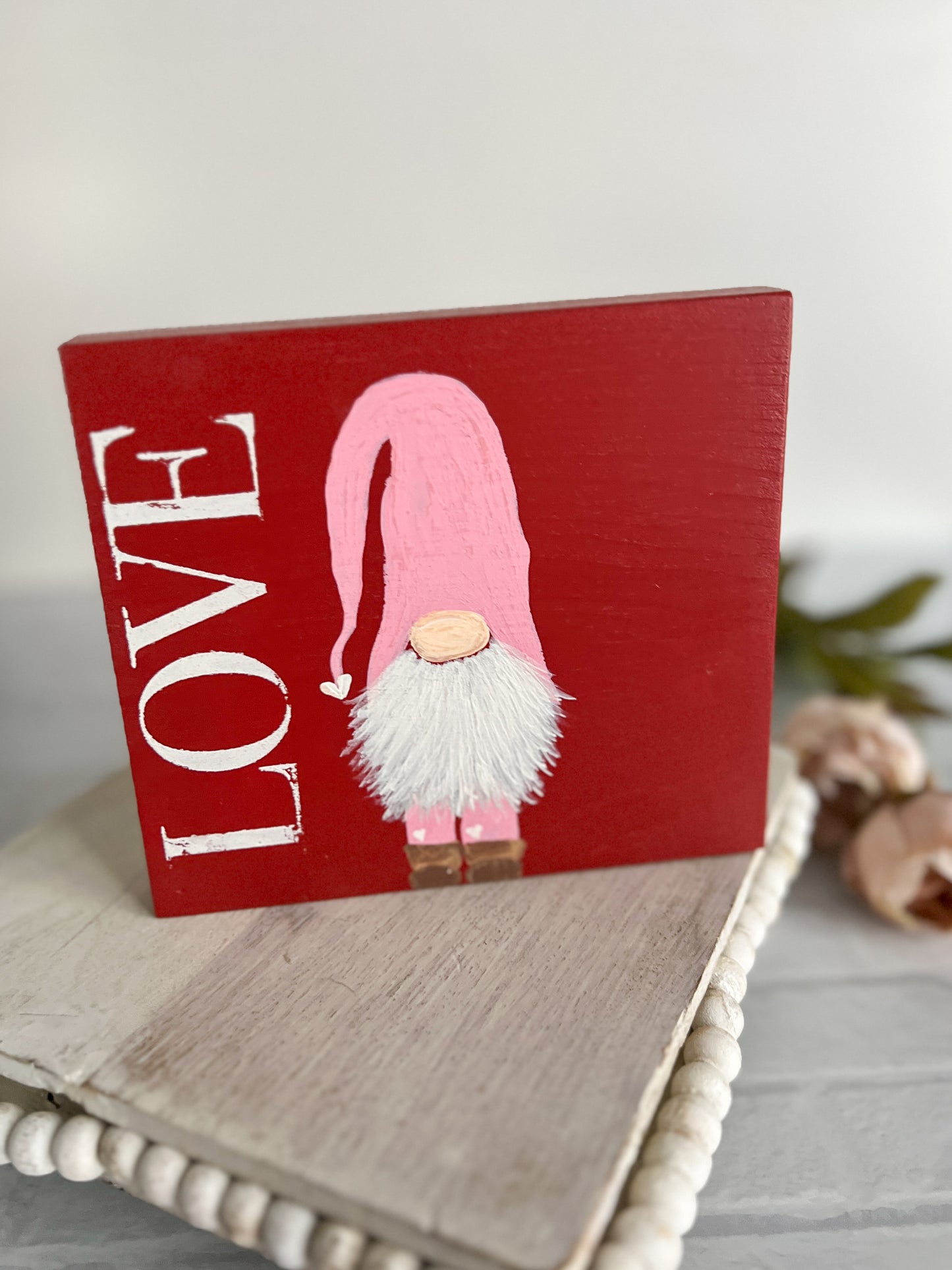 Handpainted Valentine's Day Gnome Wooden Sign