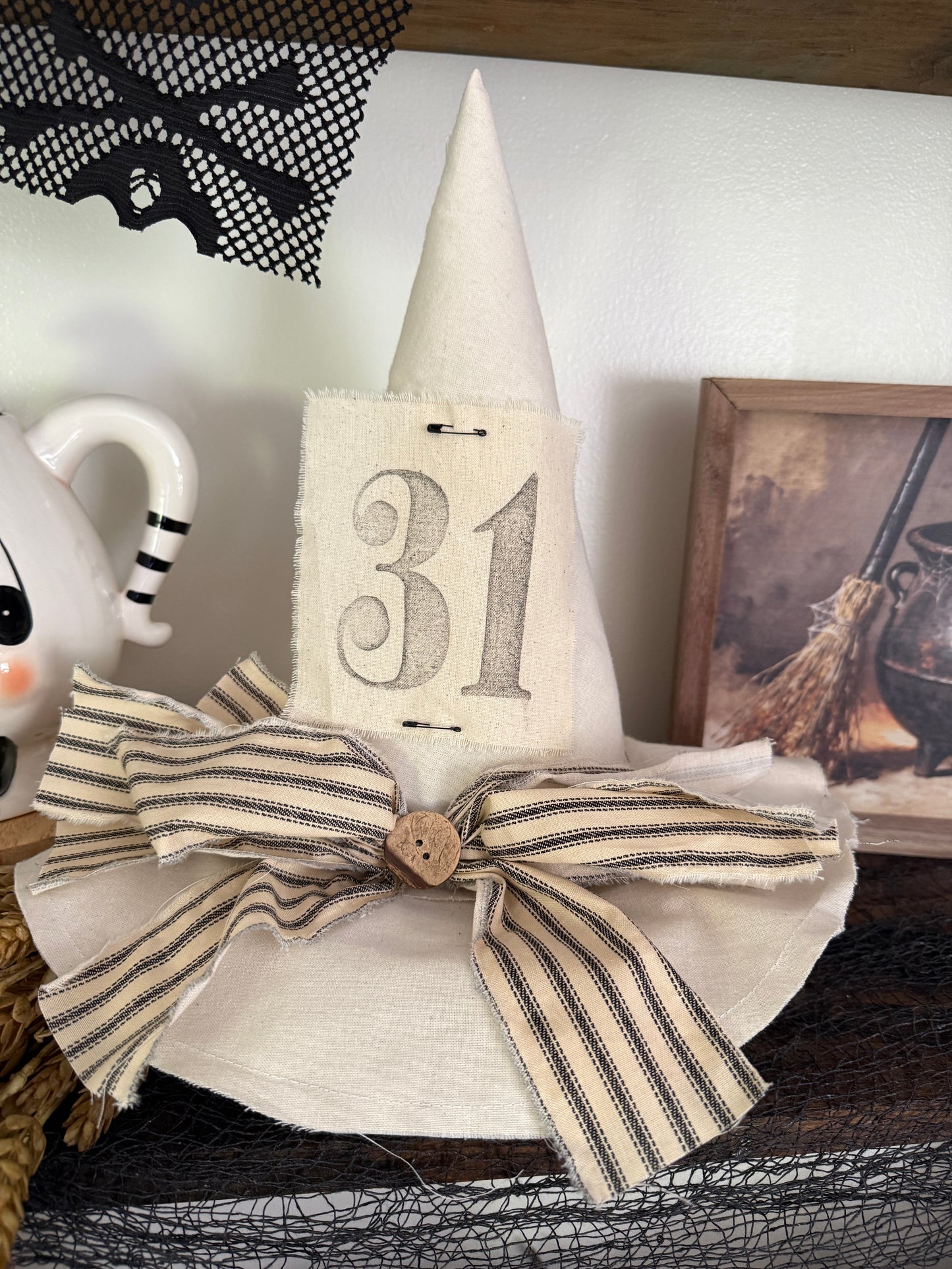 Farmhouse ticking White Witch Hat