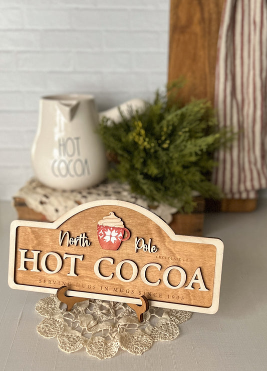 North Pole Hot Cocoa 3D Wood Sign