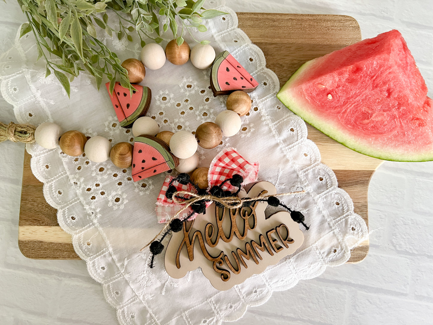 Hello Summer Watermelon Wood Bead Garland