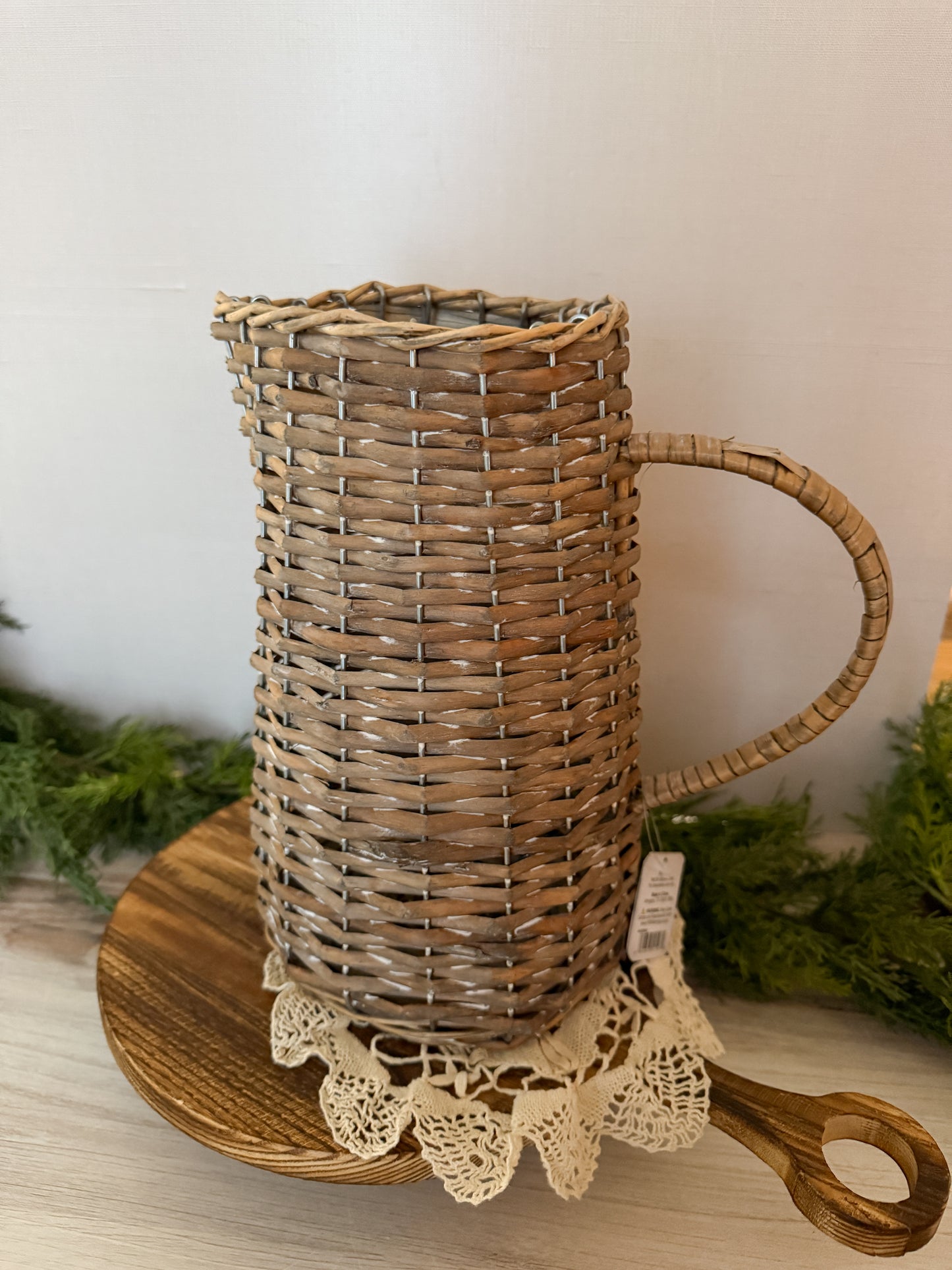 Woven Wicker Pitcher Vase