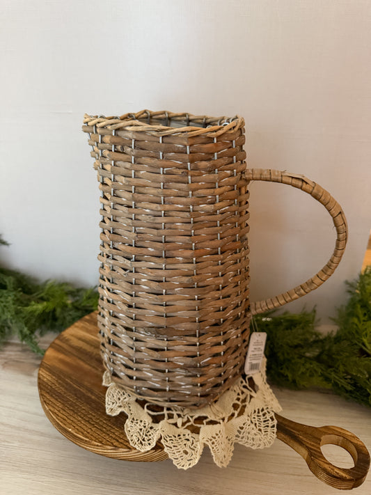 Woven Wicker Pitcher Vase