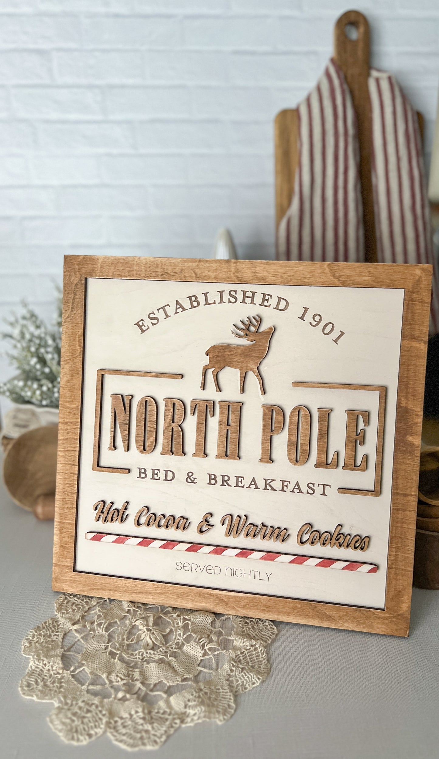 North Pole Hot Cocoa & Cookies 3D Large Wood Sign