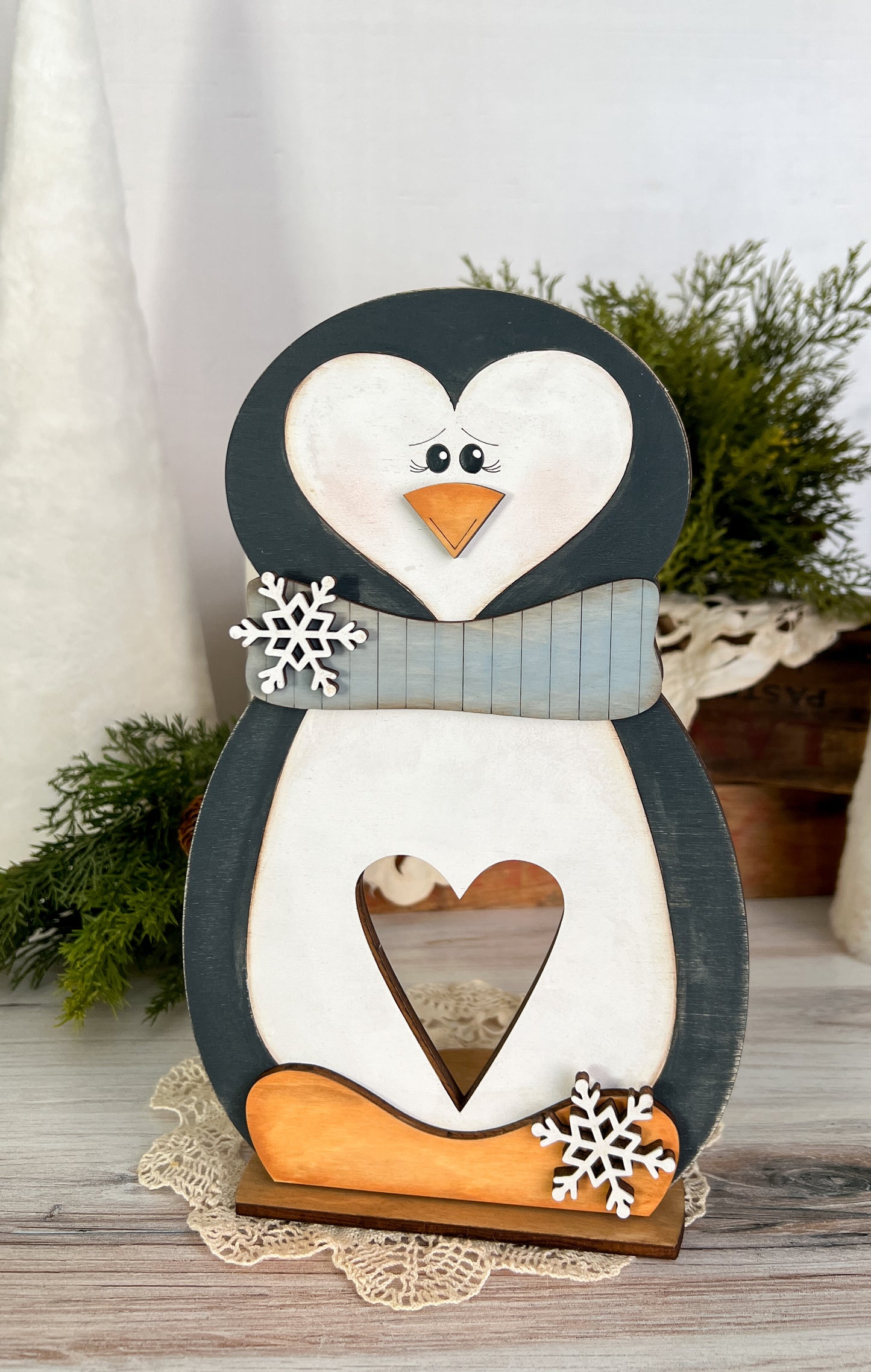 Phil the Winter Penguin Tealight Shelf Sitter - FINISHED PRODUCT