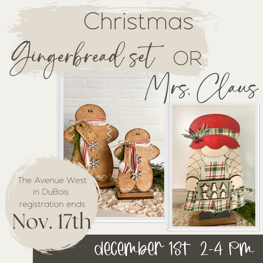 December 1st 2-5pm EST - Christmas Mrs. Claus Gnome OR Gingerbread set of 2 - Paint & Sip (bring your own drink) - The Avenue West