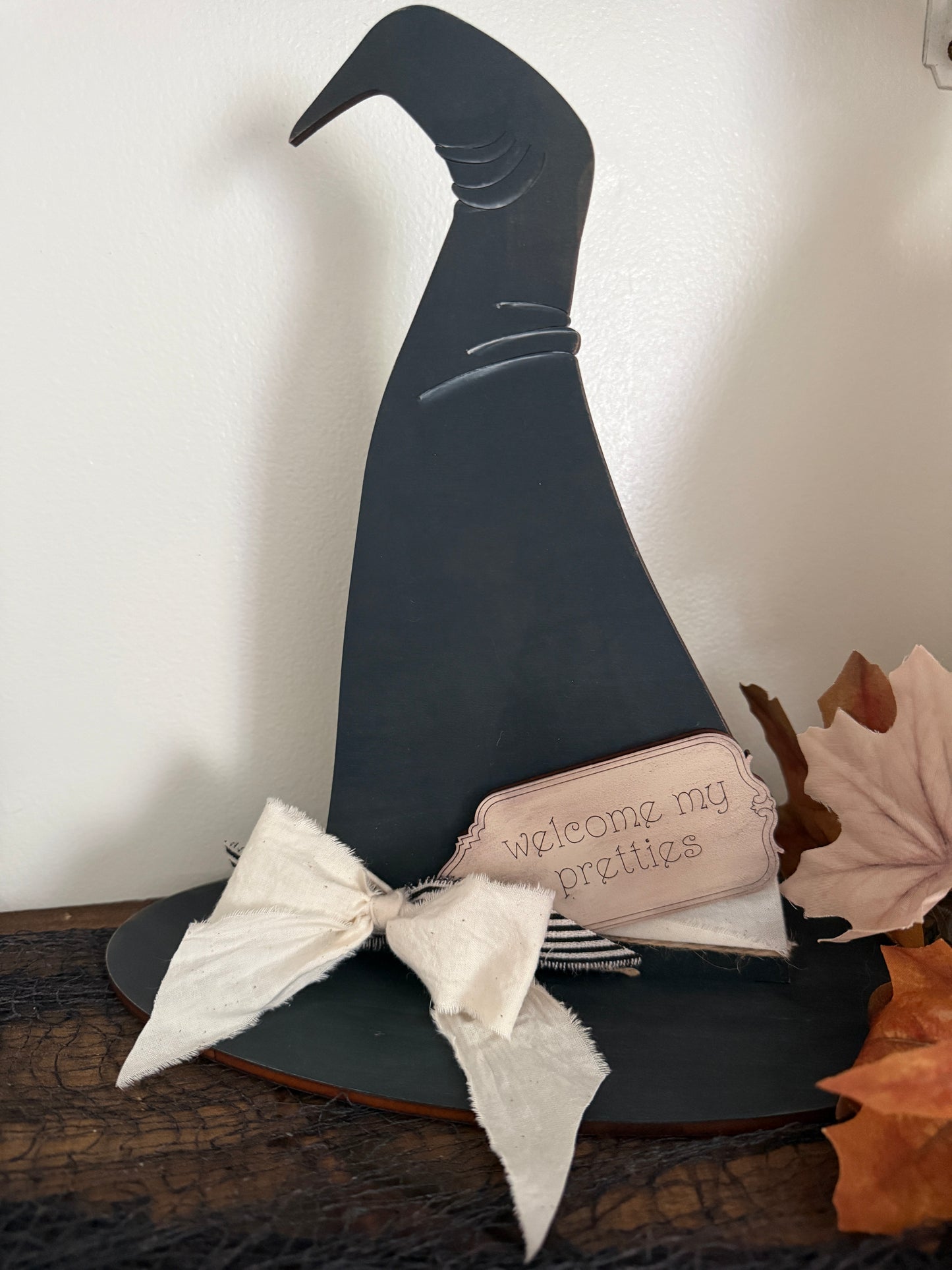Witch's Hat Shelf Sitter - Neutral Halloween Wood Décor