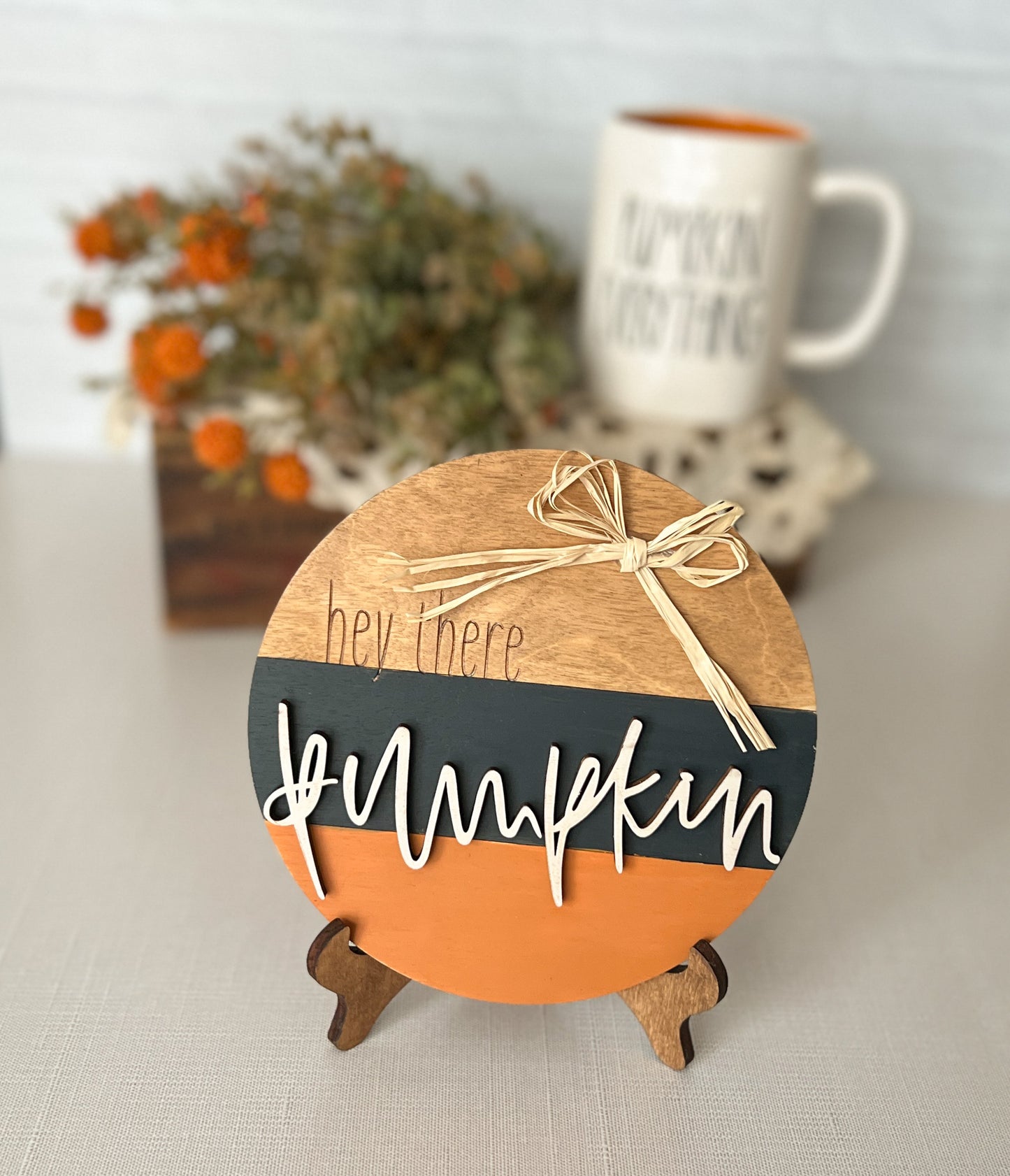 Hey There Pumpkin round 3D Wood Sign