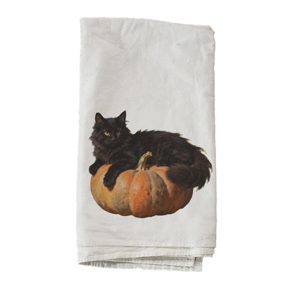 Black Cat On Pumpkin Towel