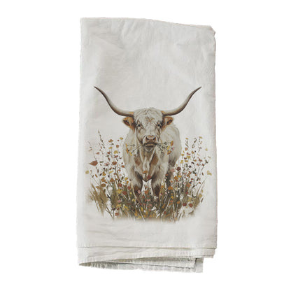 White Longhorn In Pasture Towel