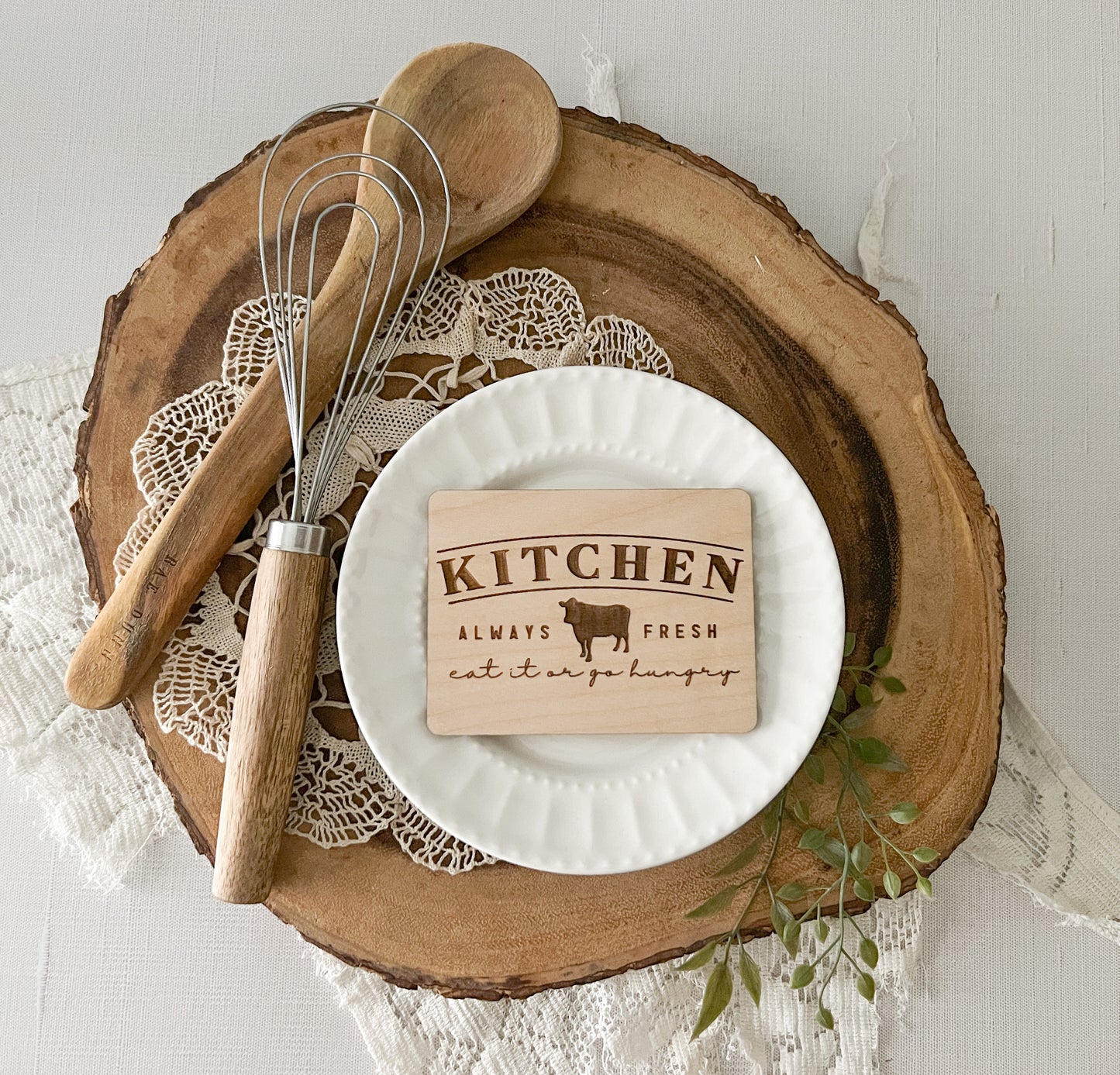 Natural Wood Farmhouse Cow Kitchen Magnet