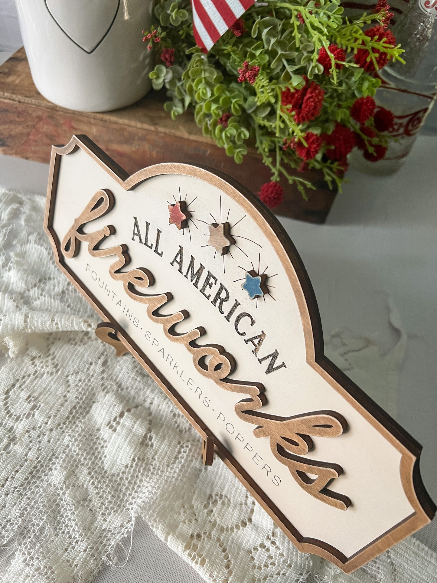 Fireworks neutral wooden 3D sign