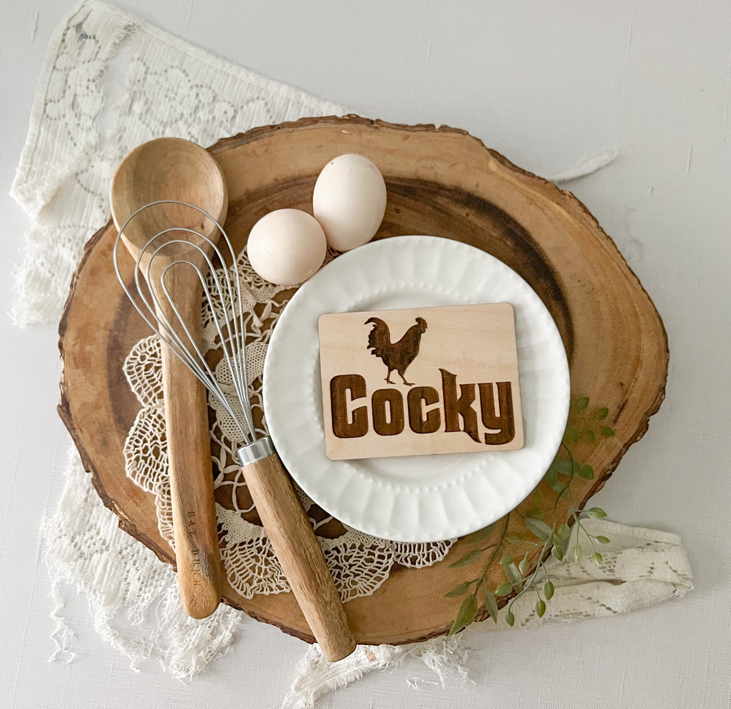 Natural Wood Kitchen Magnet - COCKY Rooster