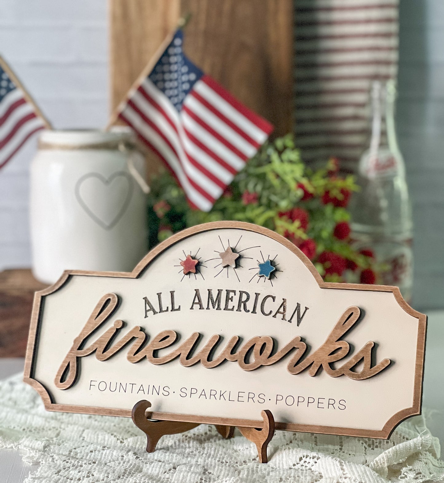 Fireworks neutral wooden 3D sign