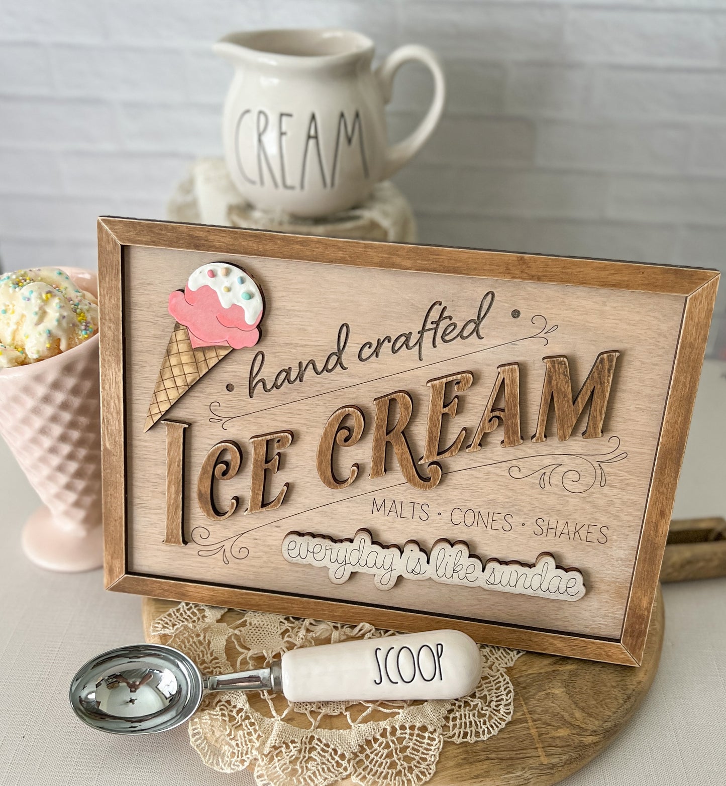 Ice Cream framed Wood 3D Sign