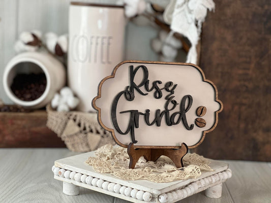 Rise & Grind 3D Wood Sign