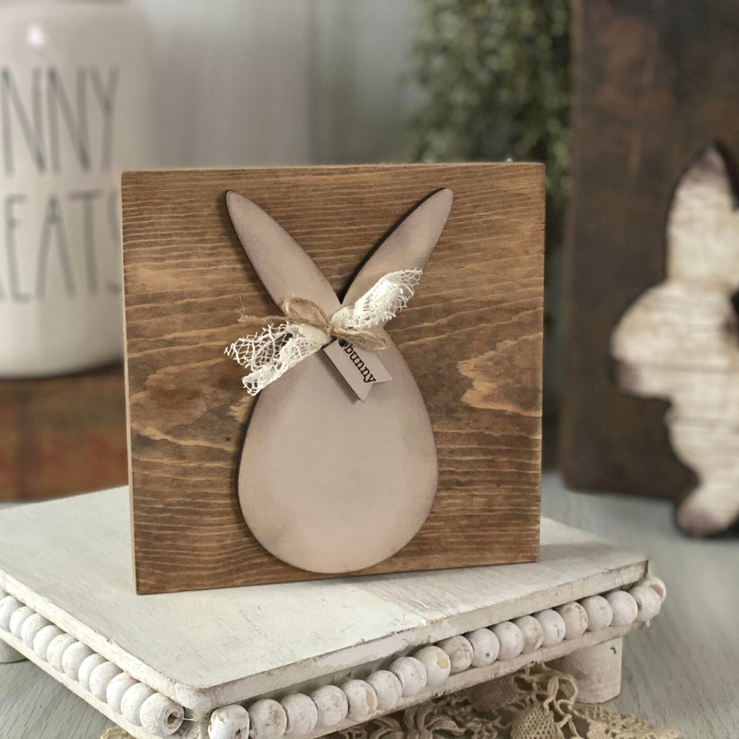 Rustic Neutral Easter Bunny 3D Wood Sign