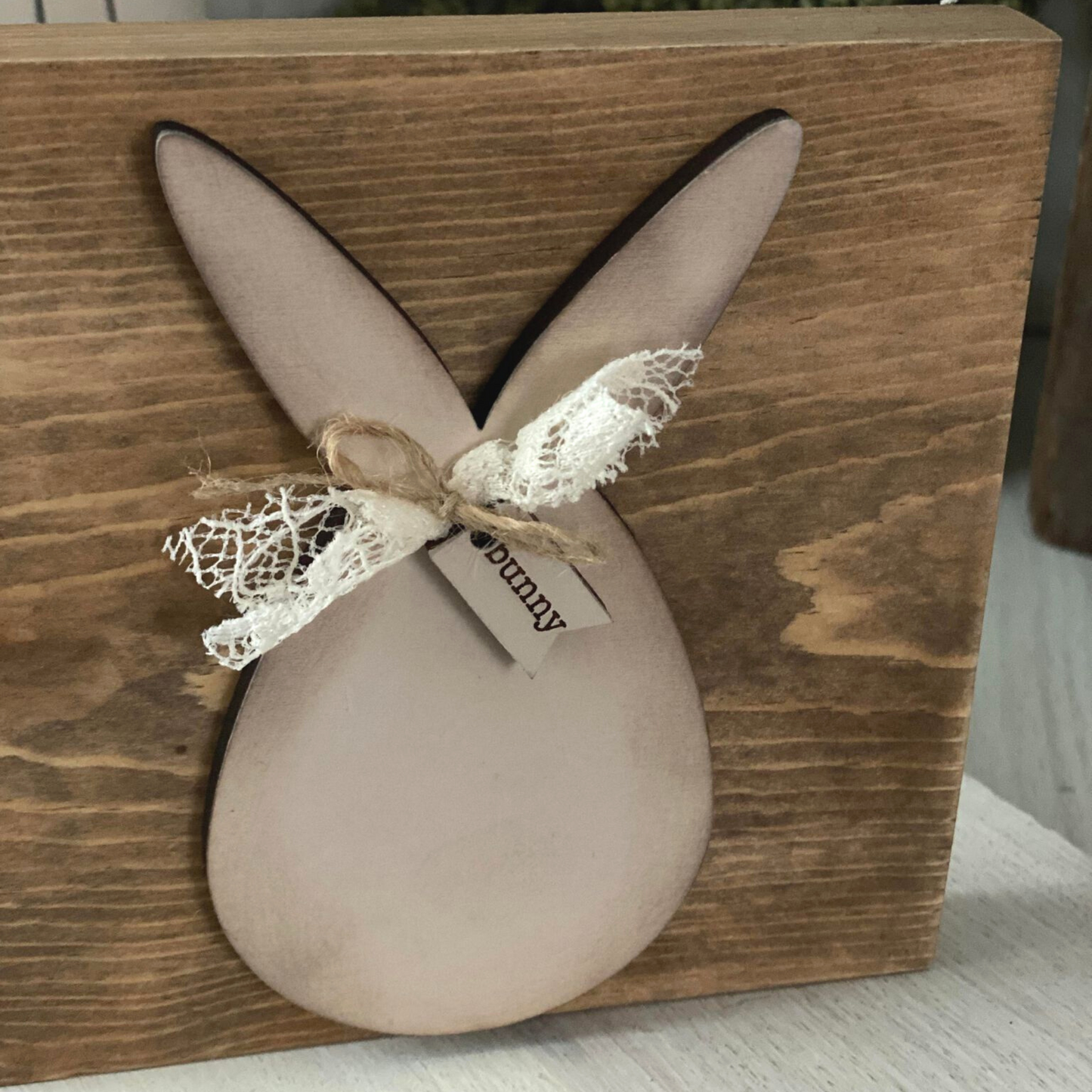 Rustic Neutral Easter Bunny 3D Wood Sign