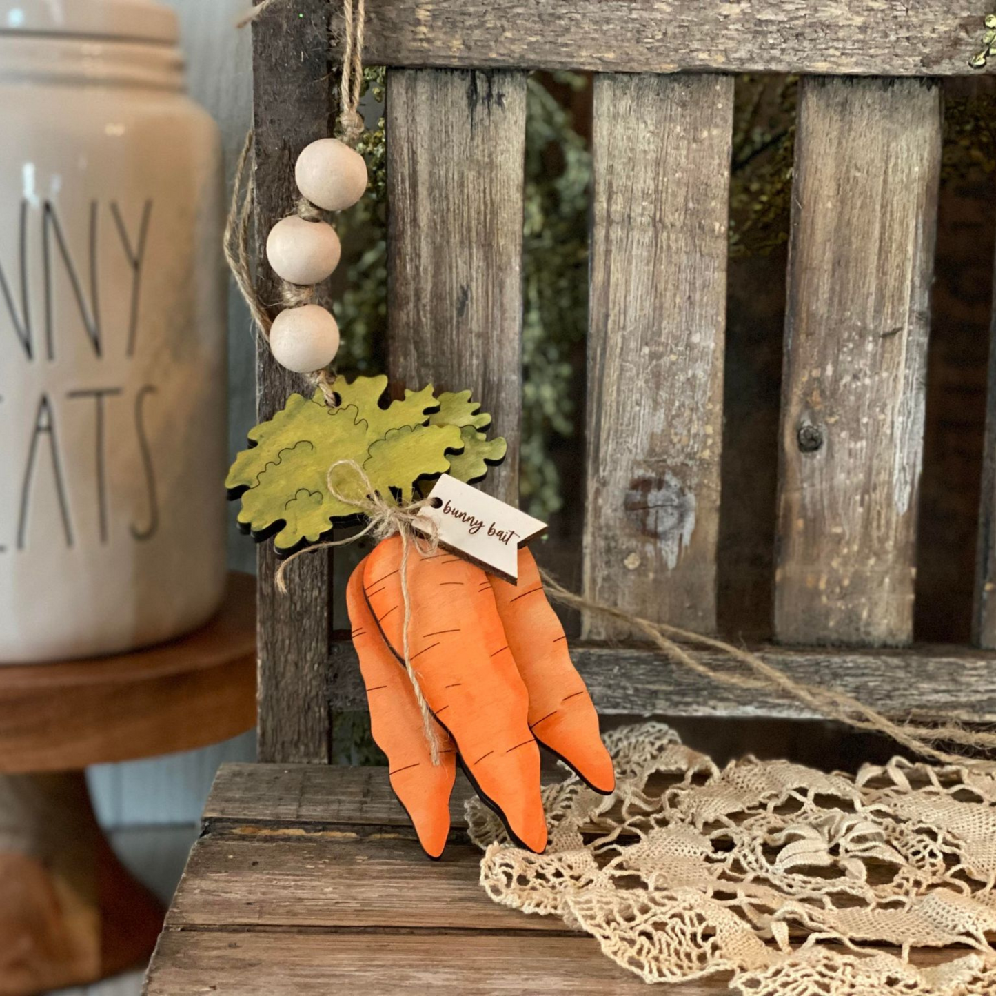 Carrot Easter Wood Bead Canister Garland