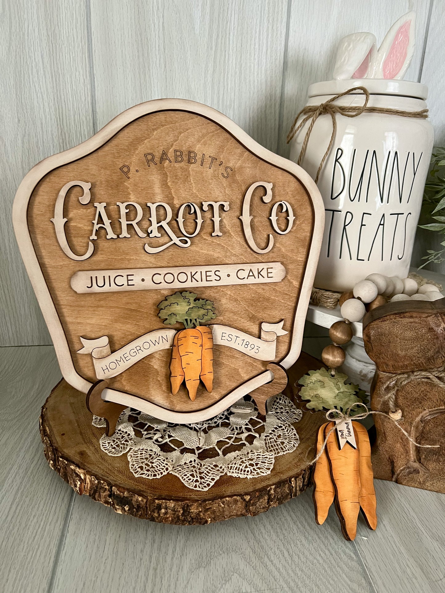 P. Rabbit Carrot Co Wood 3D Sign with stand