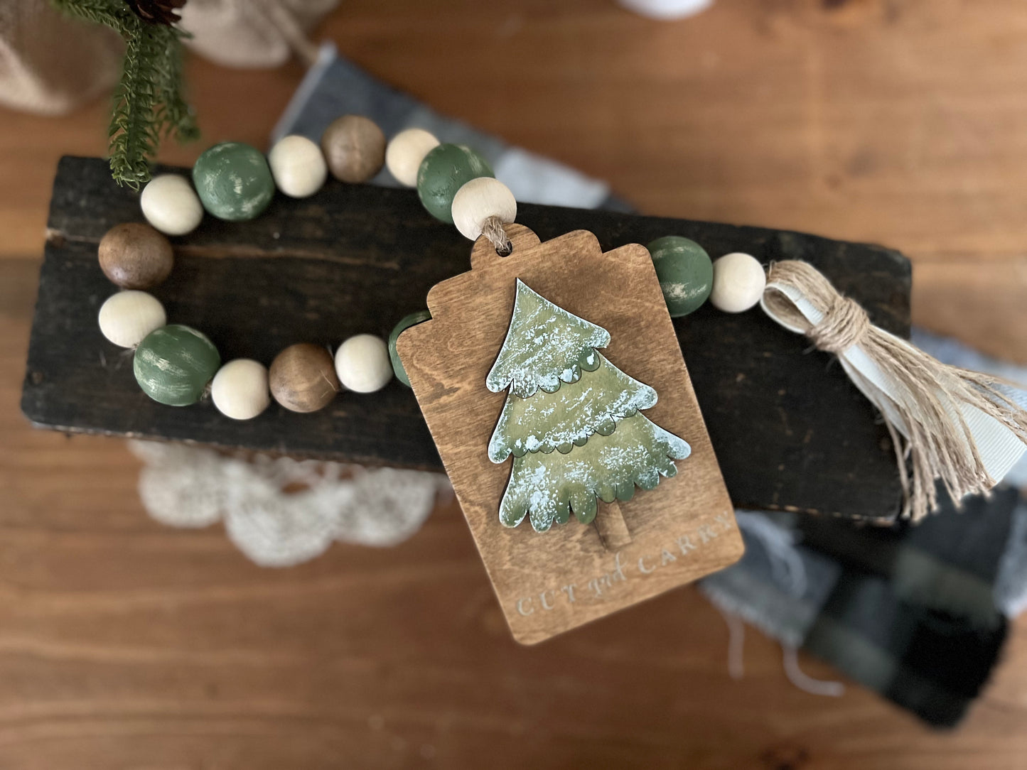 Christmas Tree Wood bead garland