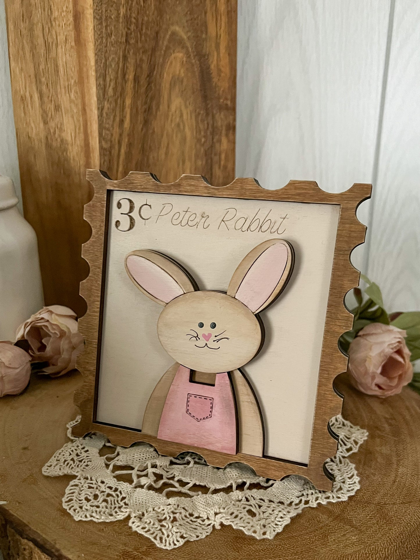 Peter Rabbit Postage Stamp Wooden 3D Sign