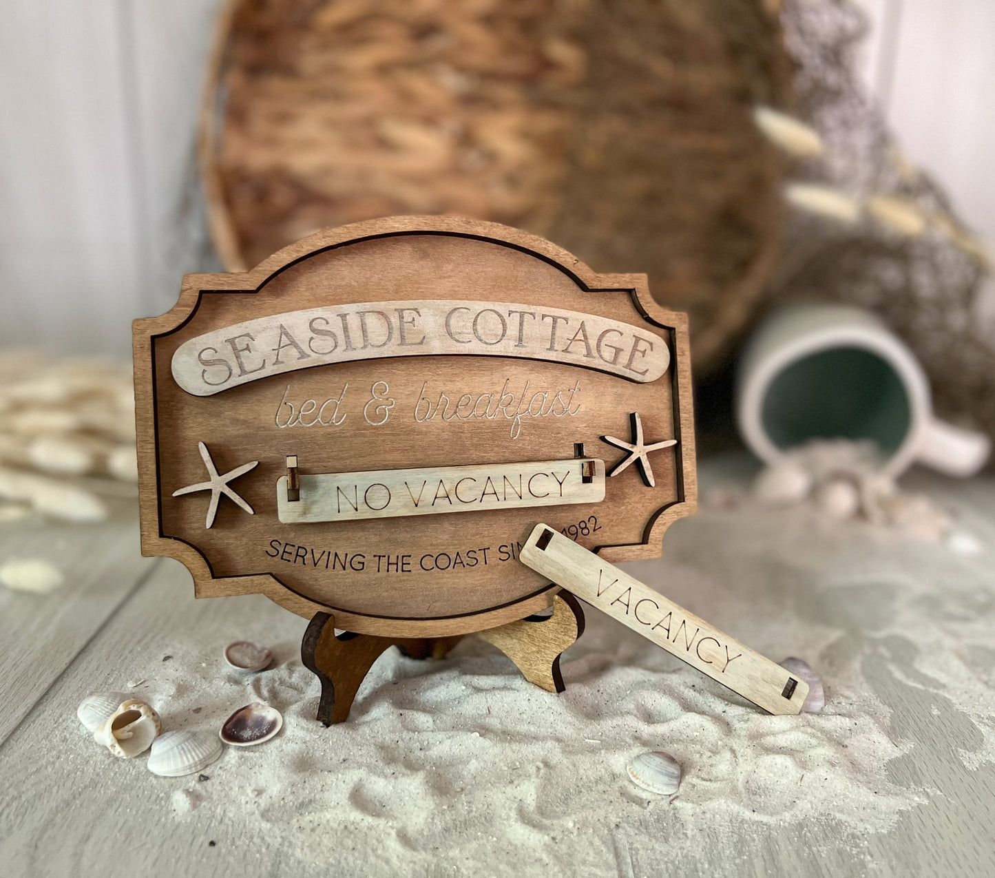 Seaside cottage 3D interchangeable wood tiered tray sign