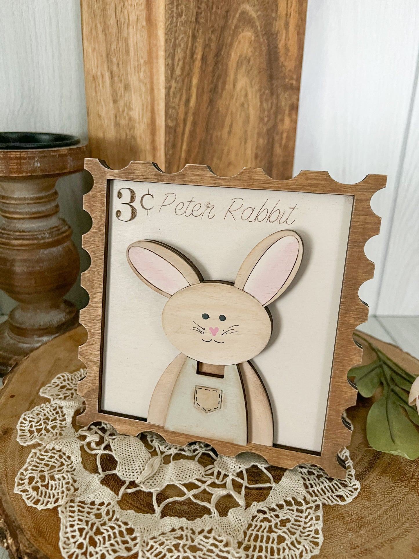 Peter Rabbit Postage Stamp Wooden 3D Sign