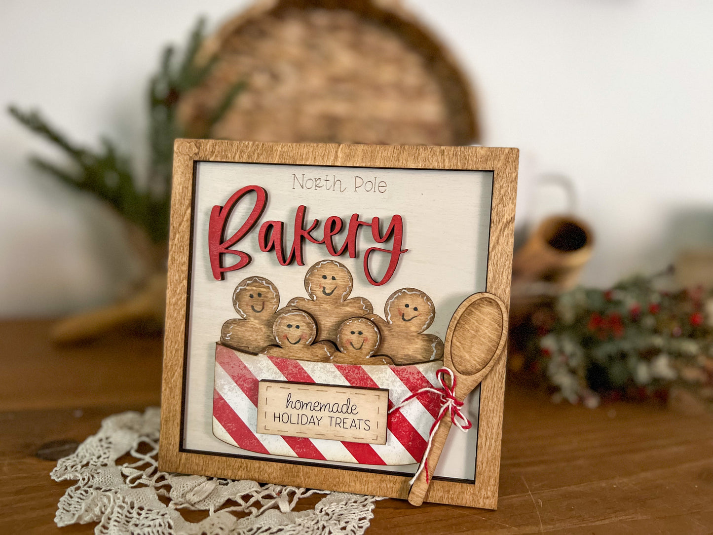 North Pole Christmas Gingerbread Bakery 3D wood sign