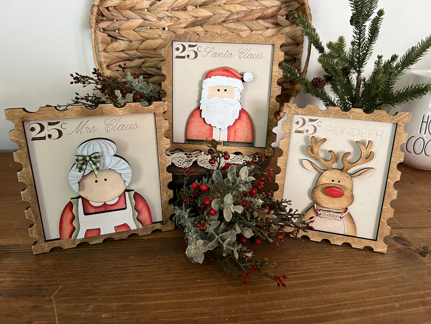 Santa’s Family 3D postage wood sign