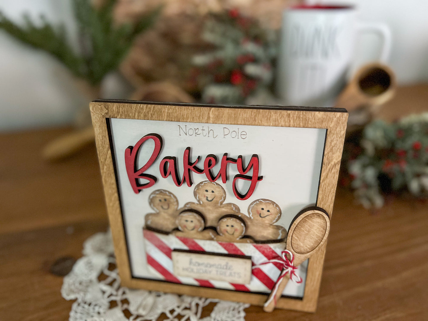 North Pole Christmas Gingerbread Bakery 3D wood sign