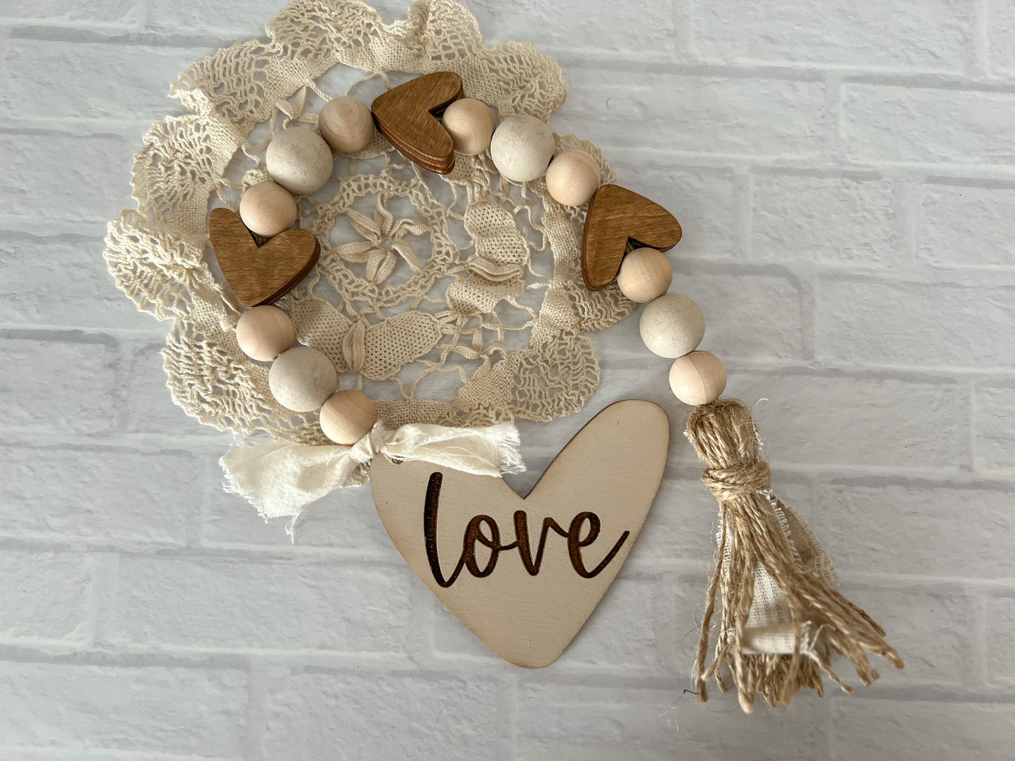 Valentine’s Day heart wood bead garland