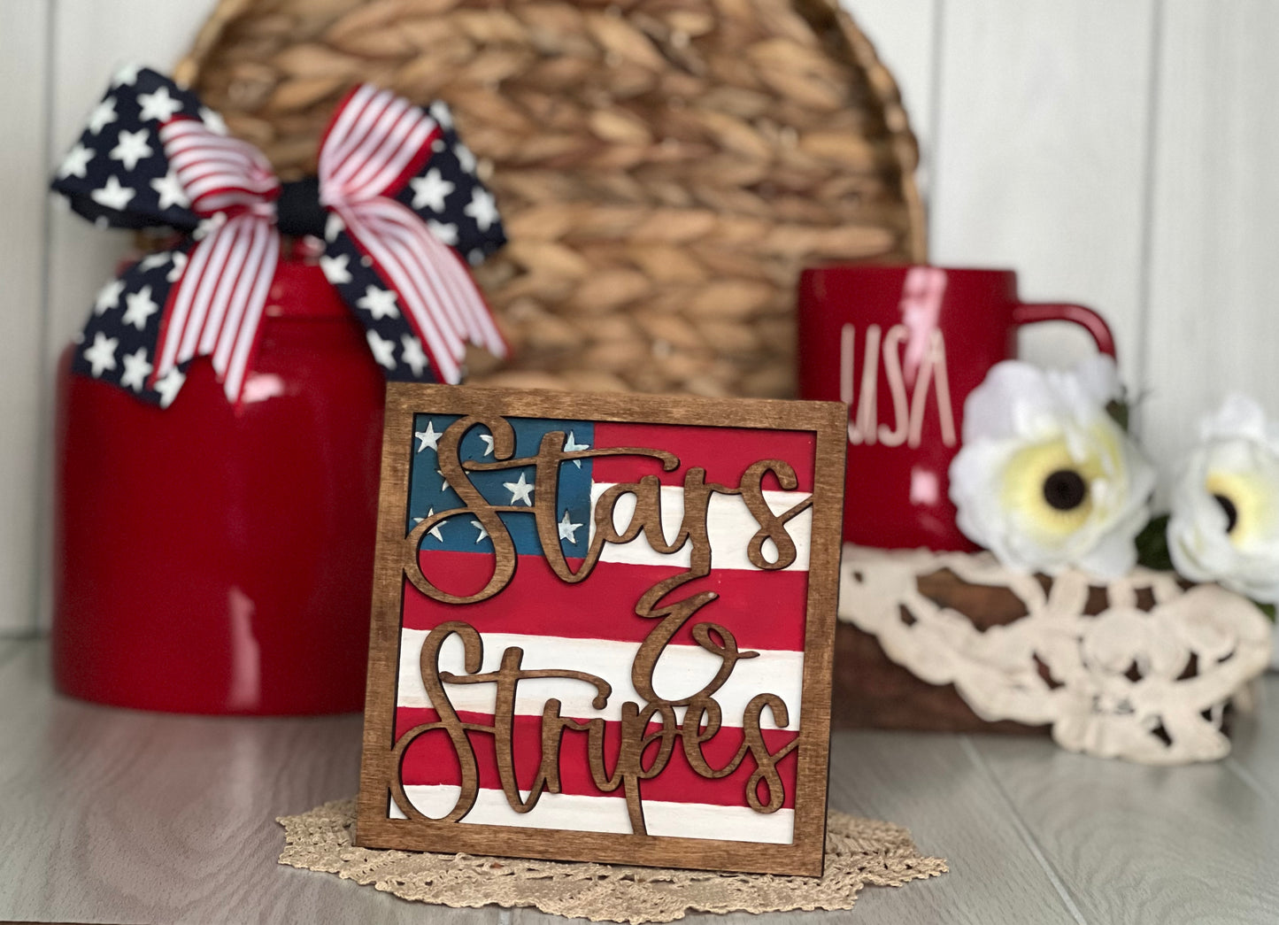 Stars & Stripes 3D Flag Wood Sign