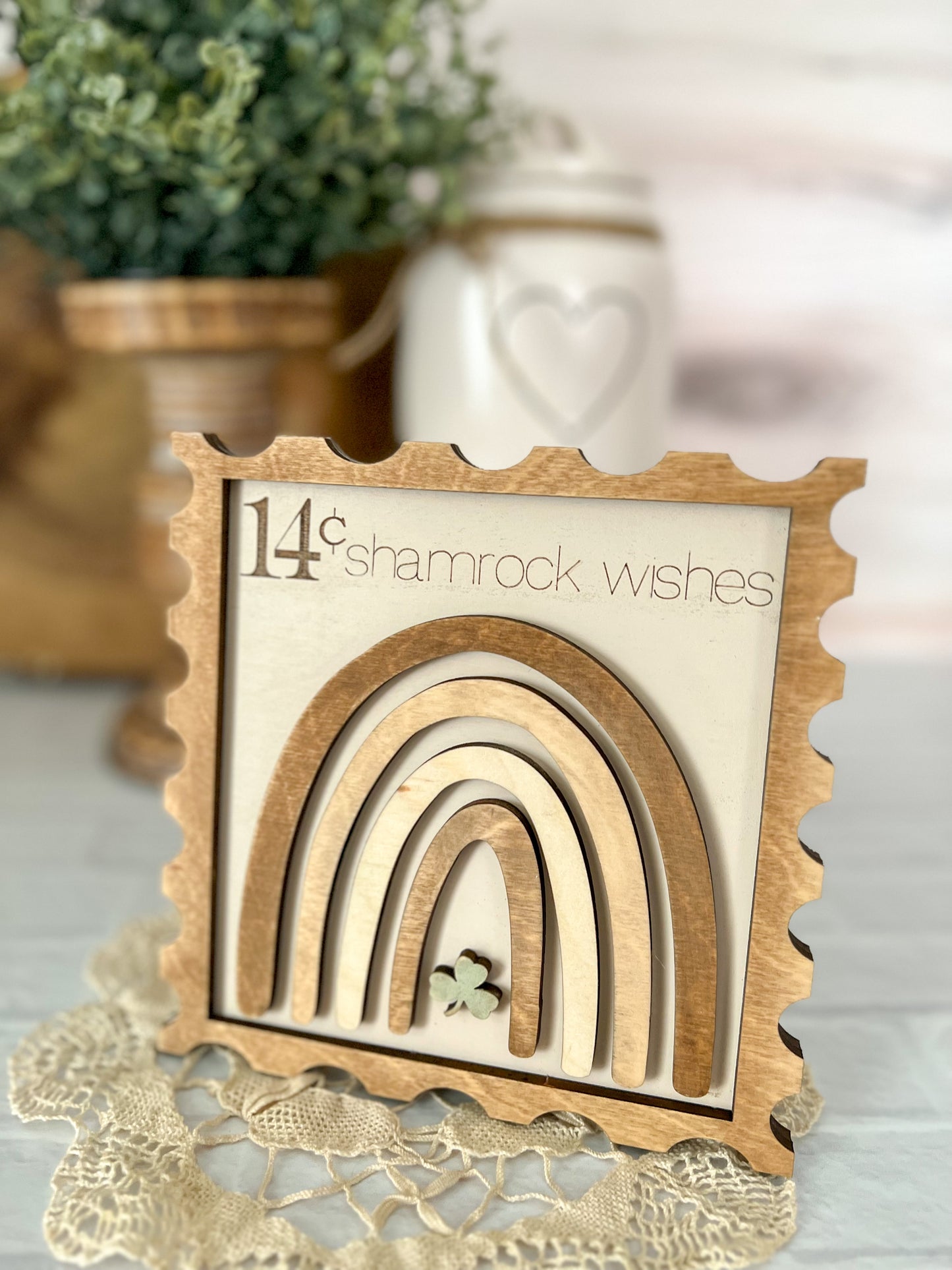 Boho Shamrock St Patrick's Day Wood 3D Stamp Sign