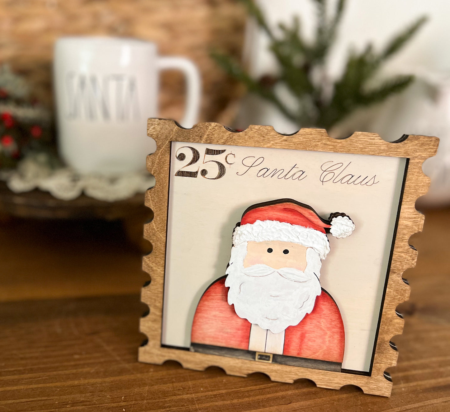 Santa’s Family 3D postage wood sign