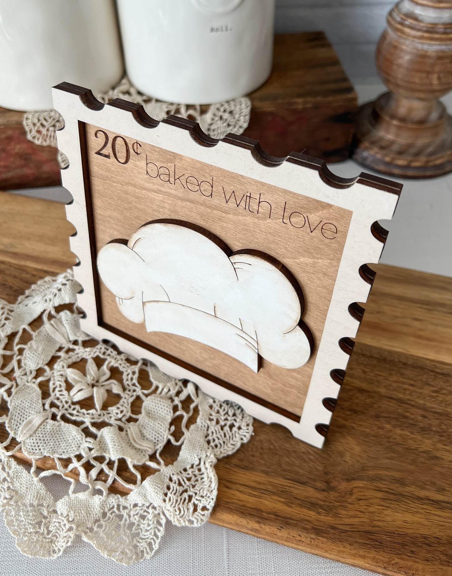 Chef Hat Kitchen Stamp 3D wood sign