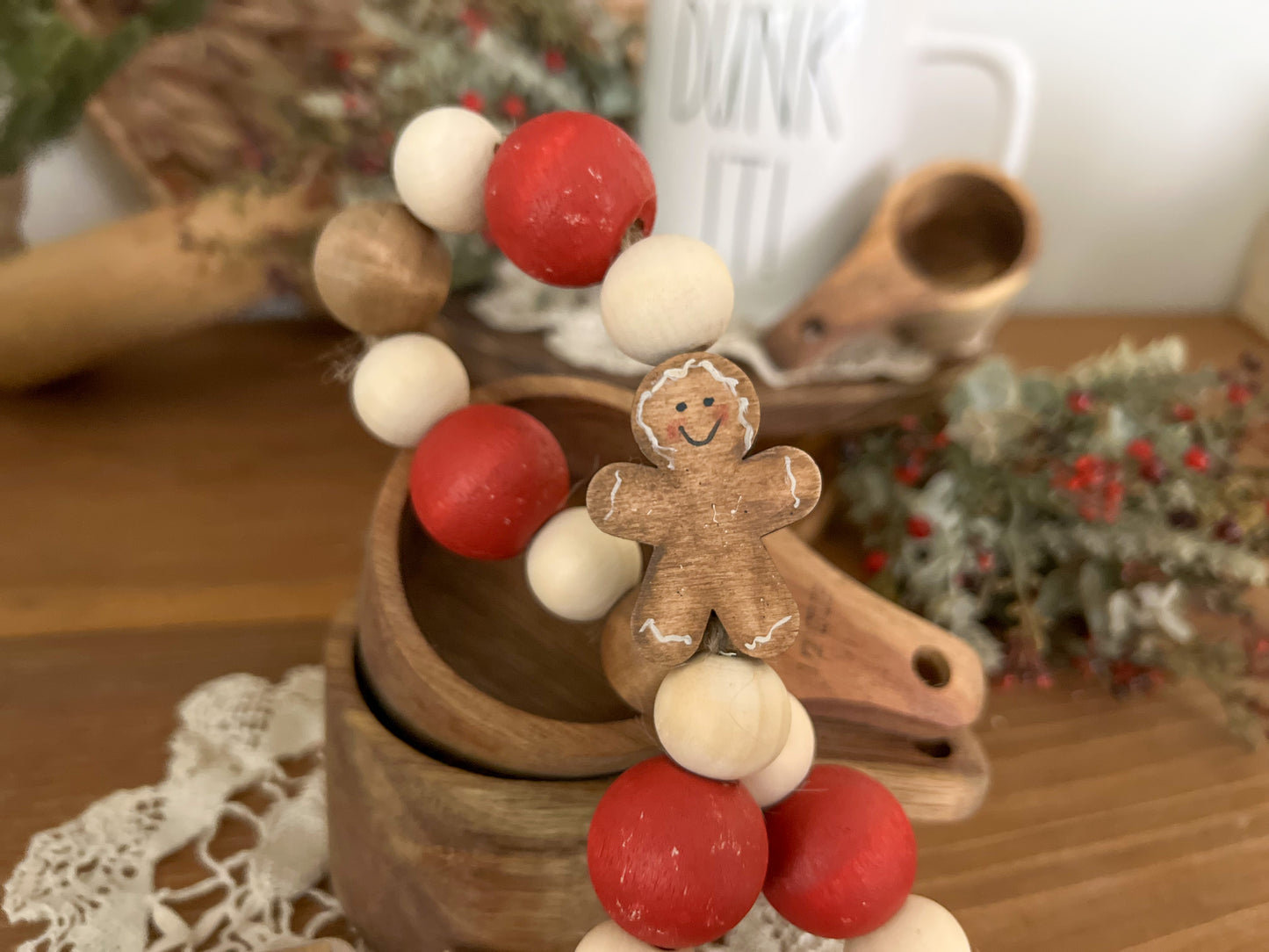 Gingerbread Christmas Bakery wood bead garland