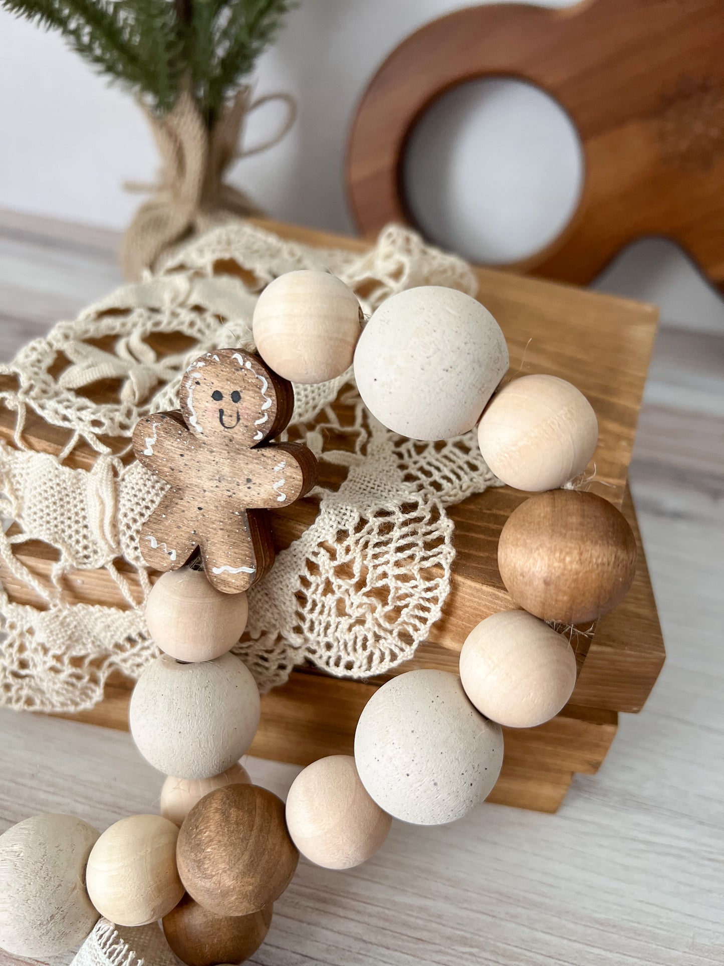 Gingerbread Christmas Bakery wood bead garland