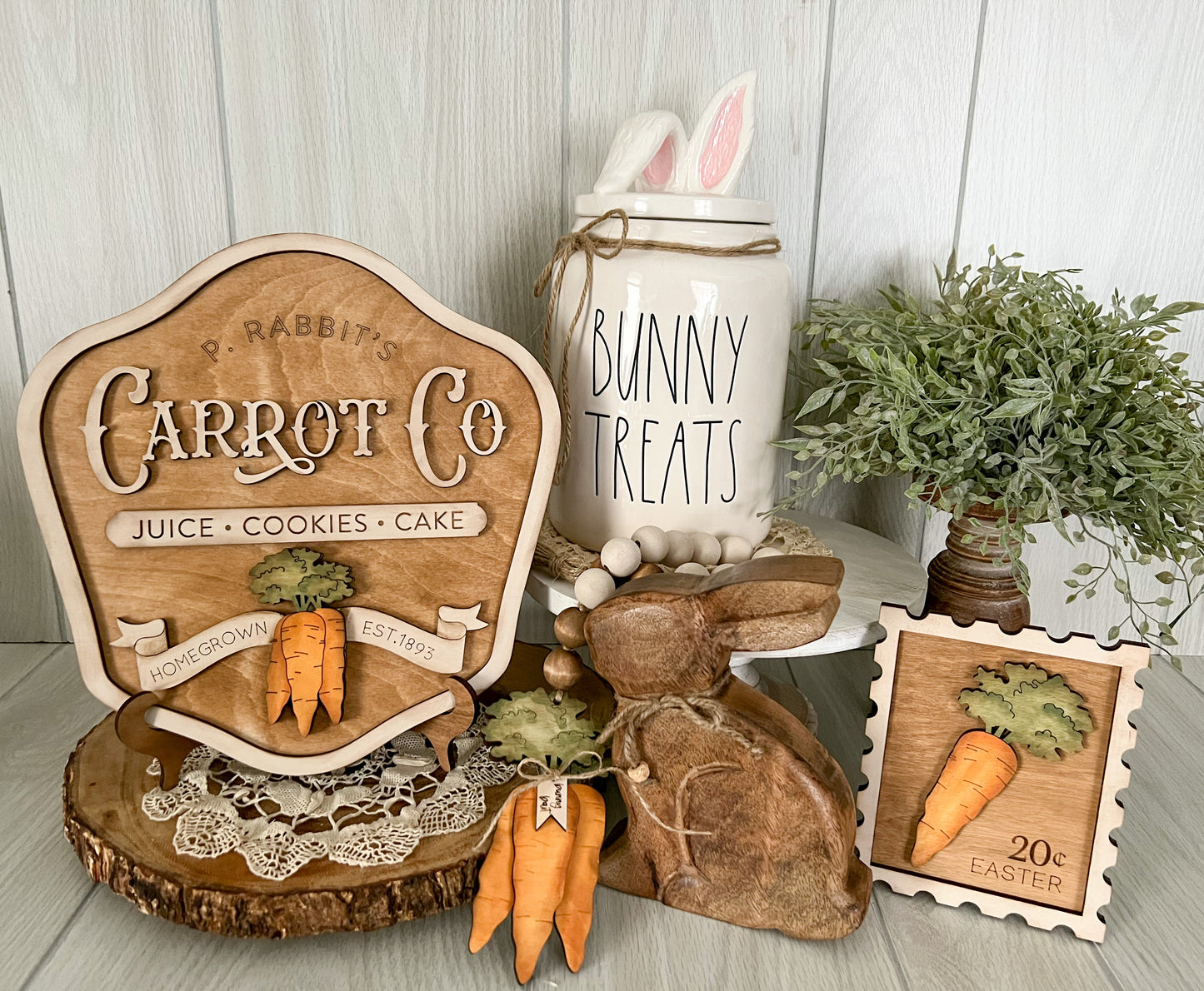 P. Rabbit Carrot Co Wood 3D Sign with stand