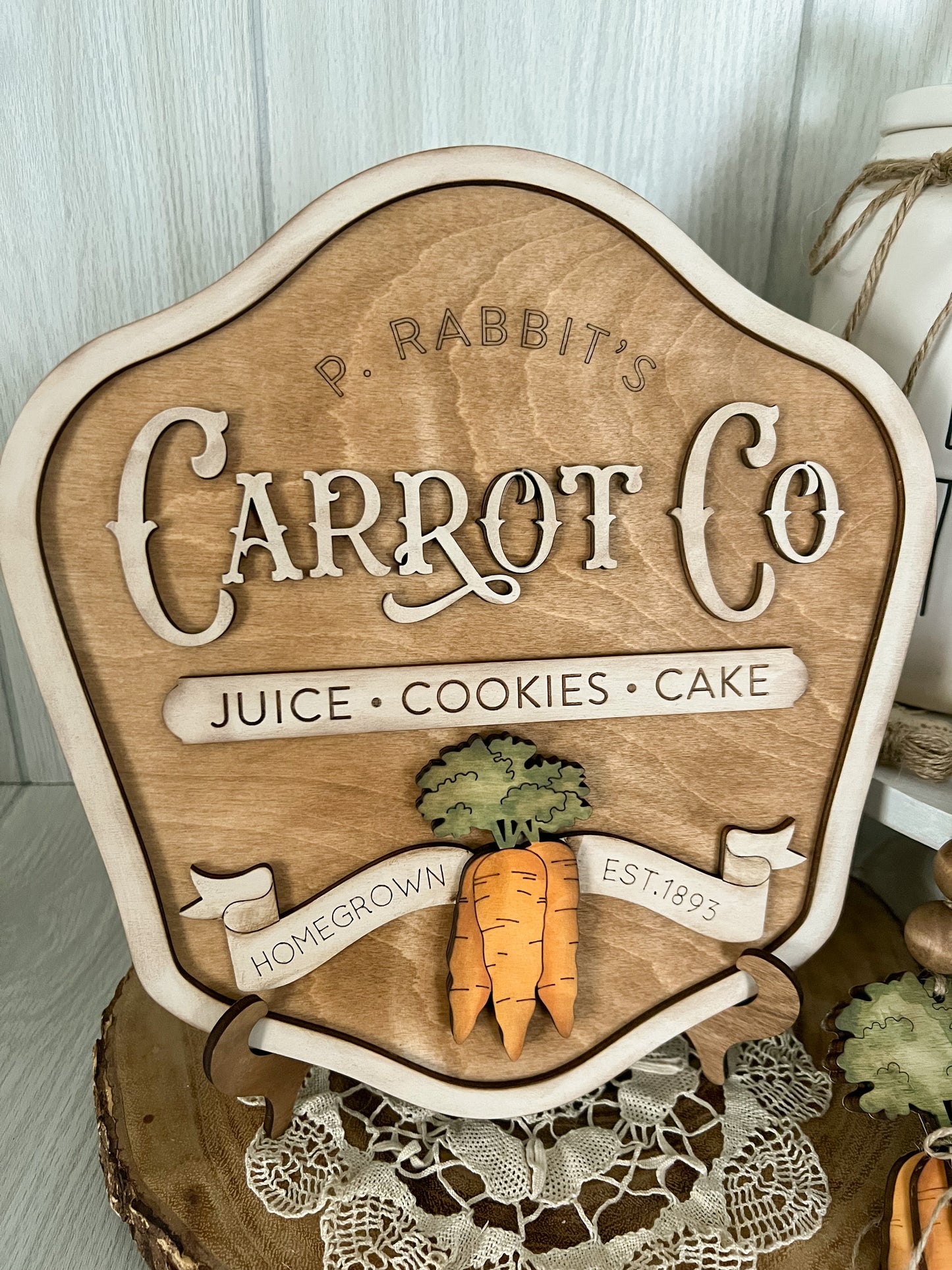 P. Rabbit Carrot Co Wood 3D Sign with stand