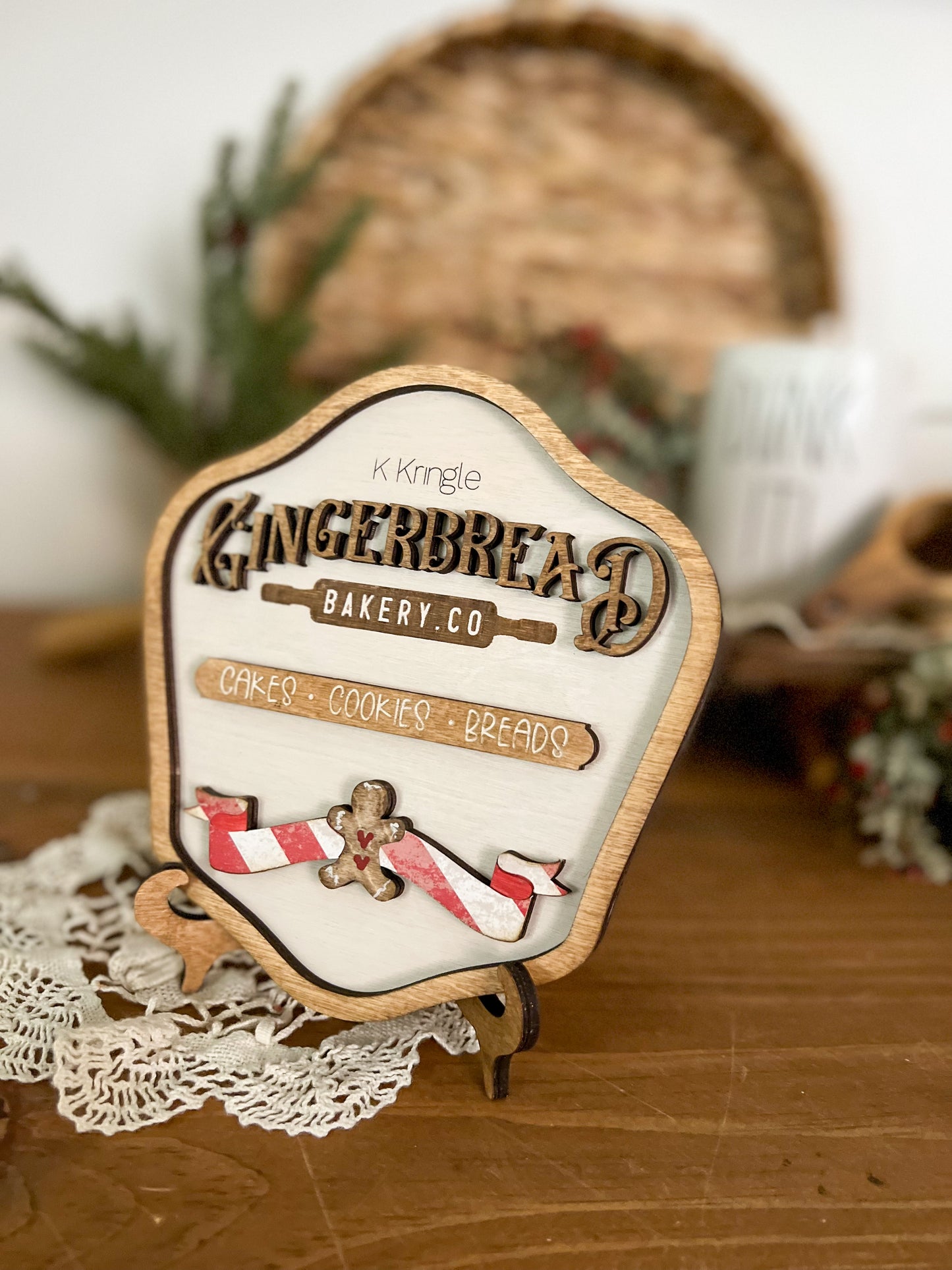 Christmas Kringle Gingerbread bakery Wood 3D sign