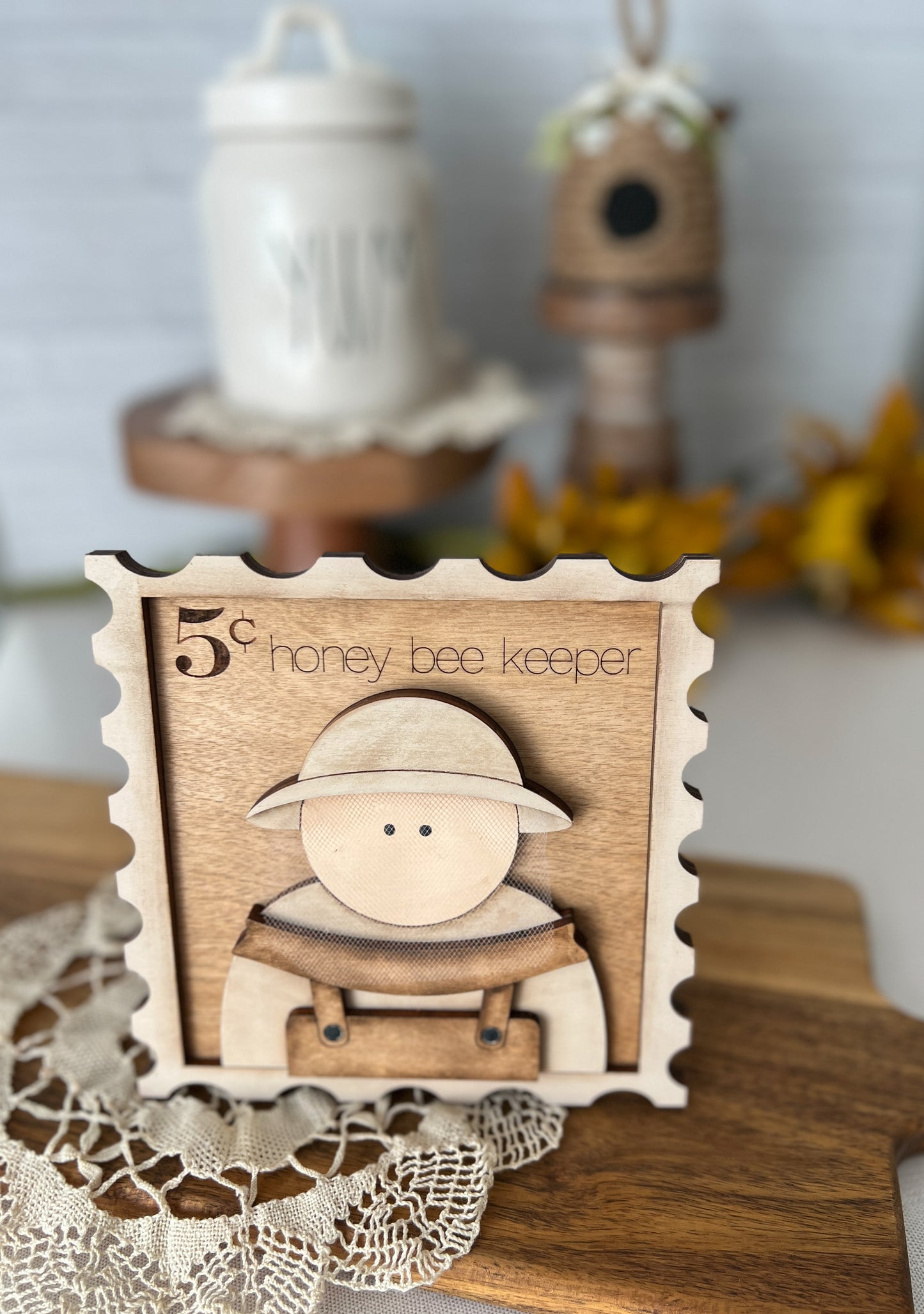 Honey Bee Keeper Stamp Wood 3D Sign