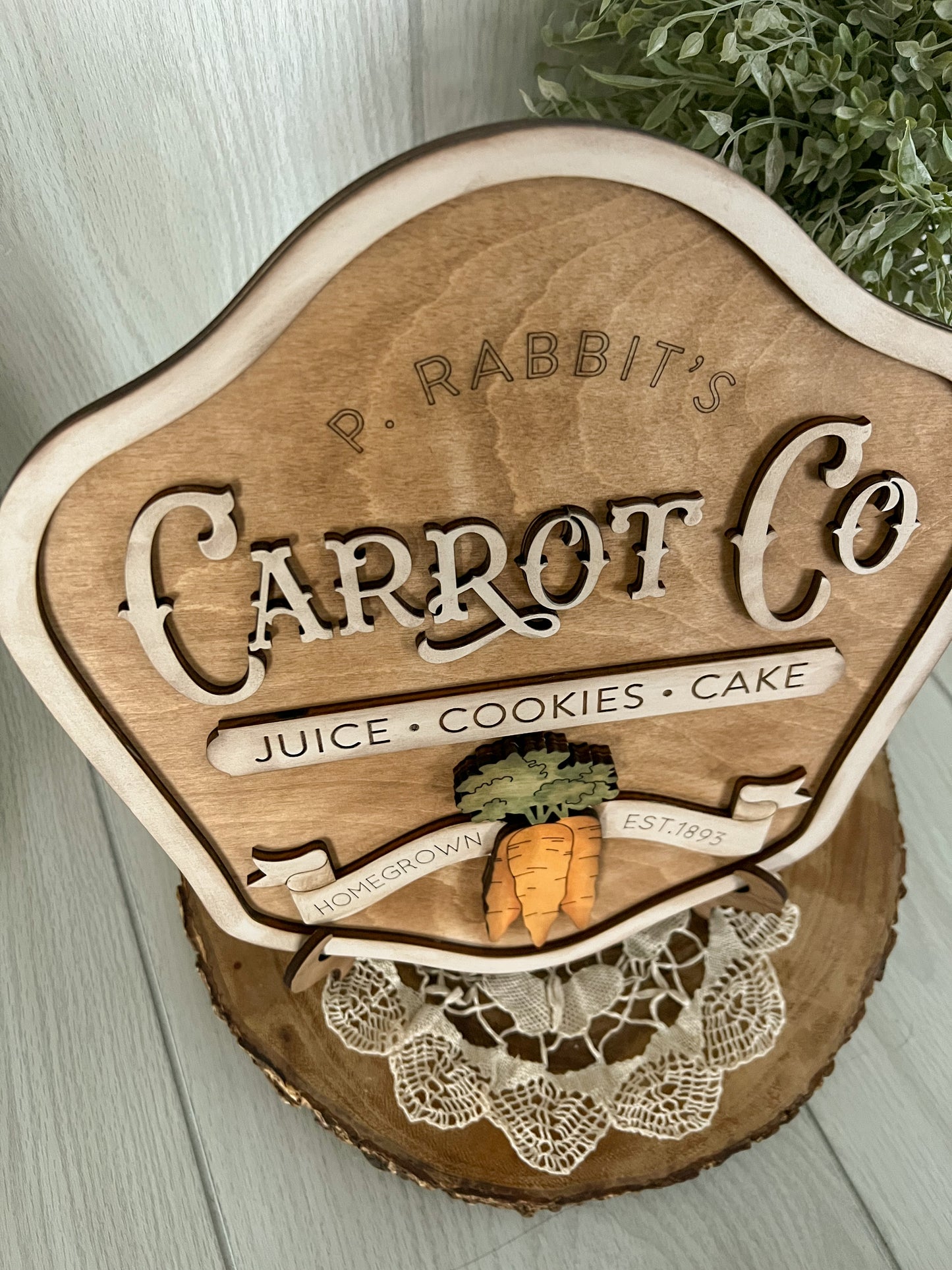 P. Rabbit Carrot Co Wood 3D Sign with stand