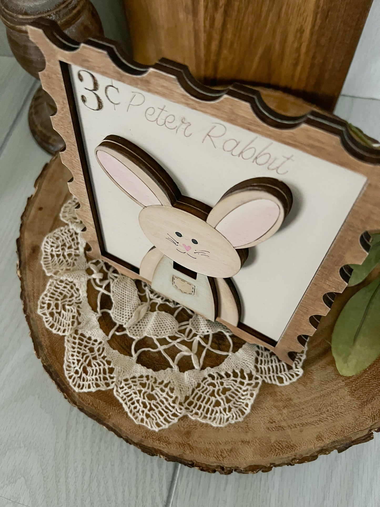 Peter Rabbit Postage Stamp Wooden 3D Sign