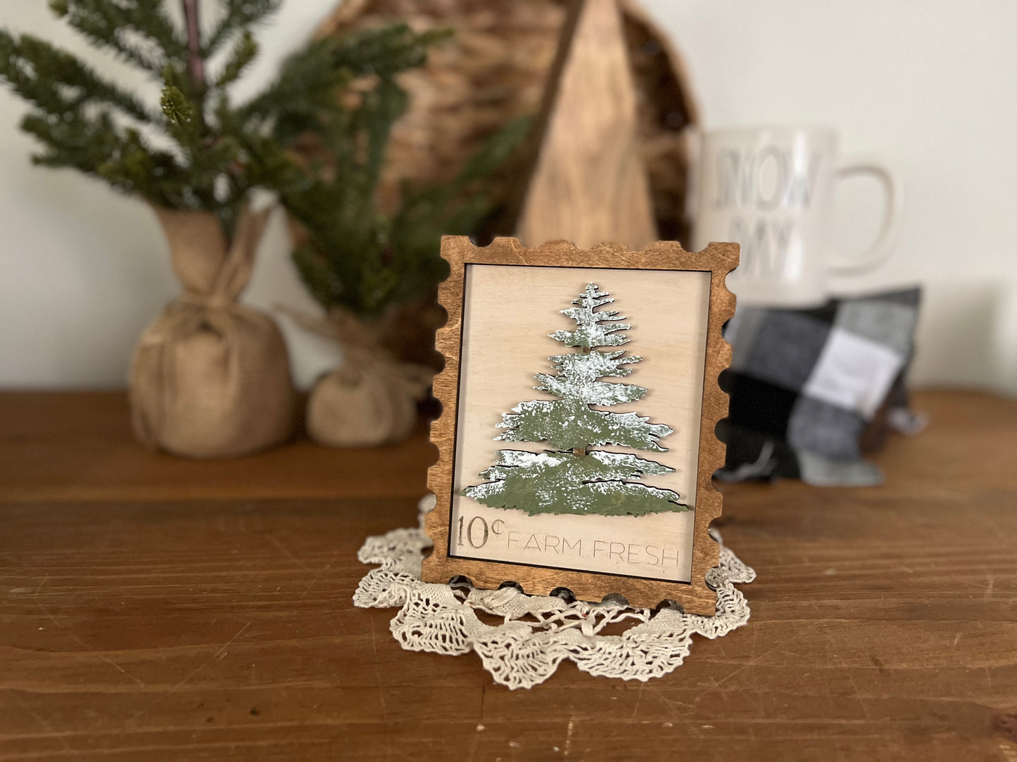 Farmhouse Christmas Tree postage 3D sign