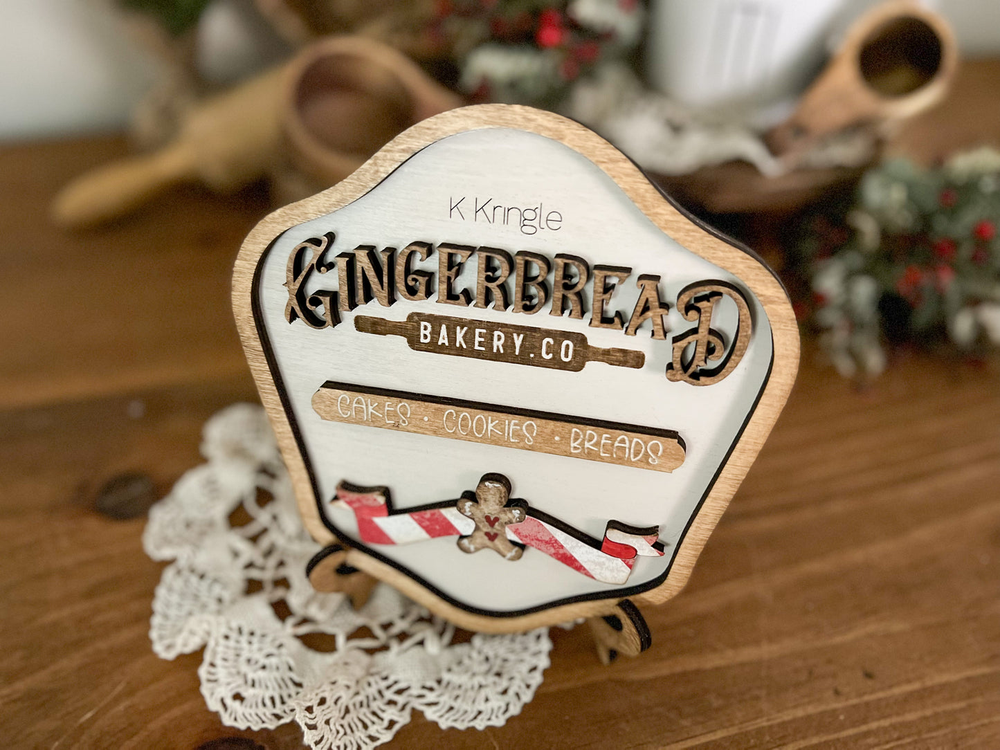 Christmas Kringle Gingerbread bakery Wood 3D sign