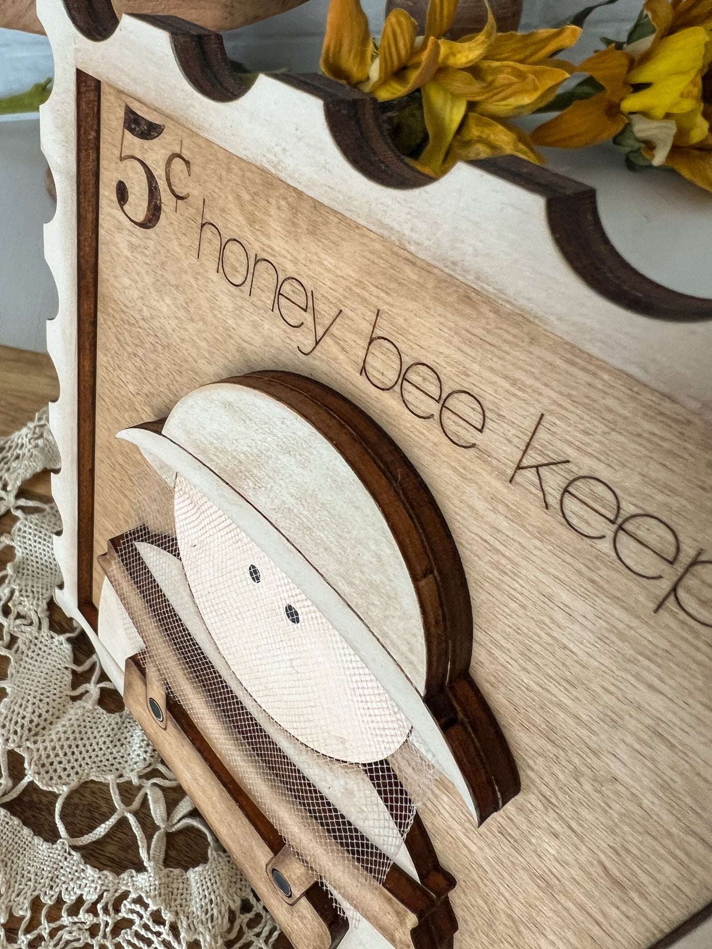 Honey Bee Keeper Stamp Wood 3D Sign