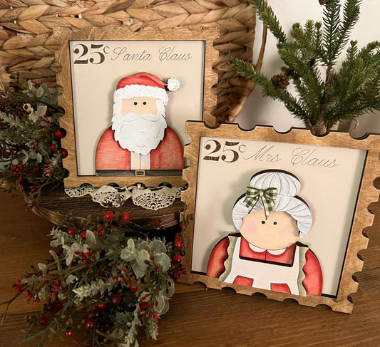 Santa & Mrs. Claus (RED)  3D postage wood sign