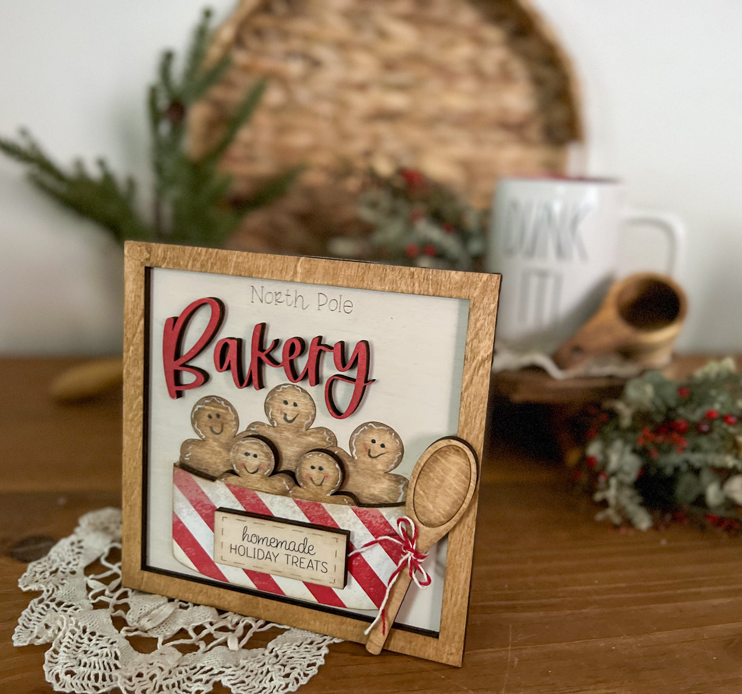 North Pole Christmas Gingerbread Bakery 3D wood sign